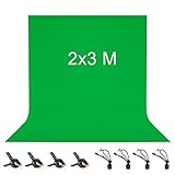 Vevelux Fotografie-Hintergrund 2*3 m, Foto Hintergrund aus 100% Polyester mit 4 große Studio Klemmen & 4 Tarp Clip, Green Screen für Fotostudio, Video und Fernsehen (Grün)