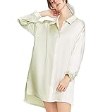 WAWY Nachthemd aus Seide für Damen Sexy Nachtwäsche Damen Nachthemd mit Knopfleiste Pyjamatop in Weiß und Grün mit Nähten,L
