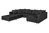 Küchen-Preisbombe Wohnlandschaft Sofa Couch Ecksofa Eckcouch in Gewebestoff schwarz Minsk XXL