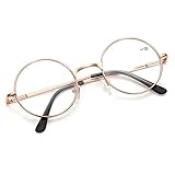 VEVESMUNDO Schoenleben Runde Metall Lesebrille Herren Damen Nickelbrille Lennon Brille Lesehilfe Stärke (Golden, 1.5)