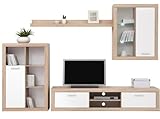 BIM Furniture Wohnwand Sunrise 270 cm Anbauwand Wohnzimmer- Set Vitrine Lowboard Sonoma Eiche/Weiß M