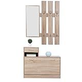 Zerone Garderoben-Set mit Spiegel, 3-in-1 Multifunktionaler Schuhschrank Kleiderbügel für Zuhause Wohnheim, mit Schublade und 6 Hak