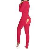 Zilosconcy Damen Schlafanzug Lang Baumwolle Overall Damen Elegant Sexy Strampler Damen Mit Öffnung Damen Body Einteiler Sexy Pyjama Herren Lang Lustig Mit Funktionale Geknöpfte Klappe Nightw