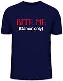 Shirtstreet24, BITE ME (Damon Only), Vampir Vampire Herren T-Shirt Fun Shirt Funshirt, Größe: S,dunkelb