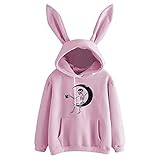 Notinzo Mädchen Hoodies Cute Print Kaninchenohren Pullover Kordelzug Tasche Herbst Winter Pullover, C Pink, 36