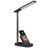 Yirunfa Schreibtischlampe LED mit Wireless Charging, USB Ladeanschluss Dimmbare LED-Tischlampe 3 Beleuchtungsmodi Augenschonende LED Dimmbar, Sensible Kontrolle, ​[Energieklasse A++]