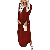 Briskorry Sommerkleid Damen Lang Maxikleid Mit äRmel Elegant Strandkleid Lockerer Boho Kleid Damen Sommer Rundhalsausschnitt Vintage Blumenmuster LäSsiger Kleider Freizeitkleid Partykleid mit S