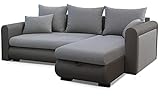 GREKPOL Tabu Ecksofa, 157x249cm, Ottomane, Leder, Stoff, Zwei Zierkissen, Zwei Bettkästen, Bonnellfedern, Schaumstoff, DL-M