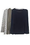 Smallshow Damen Langarm Schwanger T-Shirt Umstandsshirt Umstandstop Schwangerschaft Kleidung 3 Pack,Army Green/Black/White Stripe,L