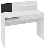 MATKAM Schreibtisch Magnet H 103 (H 76 Tischplatte) x B 110 x T 50 cm, laminierte Möbelplatte, Schublade, Ablagefach, eine Schutzwand mit kleinem Ablageregal (Weiß)