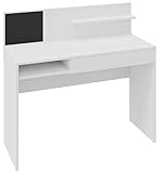 MATKAM Schreibtisch Magnet H 103 (H 76 Tischplatte) x B 110 x T 50 cm, laminierte Möbelplatte, Schublade, Ablagefach, eine Schutzwand mit kleinem Ablageregal (Weiß)