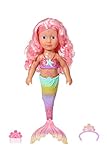 Zapf Creation 833681 BABY born Little Sister Meerjungfrau 46cm - Meerjungfrauen-Puppe langen Haaren, schimmt durchs Wasser mit beweglicher Glitzer-Flosse, inkl. Diadem &