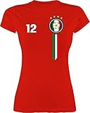 Fussball WM 2022 Fanartikel - 12. Mann Italien Emblem - L - Rot - Tshirt Damen Italien Fussball - L191 - Tailliertes Tshirt für Damen und Frauen T-S