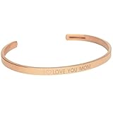 URBANHELDEN - Armreif mit Spruch - Damen Schmuck Muttertag Familie - Verstellbar, Edelstahl - Armband mit Gravur'I Love you mom' - Roseg