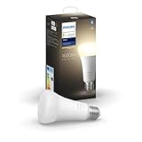 Philips Hue White E27 LED Einzelpack, hoher Lichtouput (1600lm), warmweißes Licht, dimmbar, steuerbar via App, kompatibel mit Amazon Alexa (Echo, Echo Dot) [Energieklasse F]