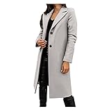 MEITING Winter Mantel für Damen Lang Wollmantel Große Größen Trenchcoat, Damen Trenchcoat Langarm Warm Frauenmantel Beiläufige Business Blazermantel Taschen Lose Outdoorjacke Übergangsjacke Outw