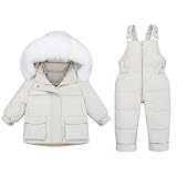 BGBJQ Baby Mädchen Jungen Schneeanzug, Säuglingswinterkleidung Kleinkind Kinder Winter Warme Kapuze Daunenjacke Mantel + Ski Trägerhose Winddicht Winterjacke Warm W