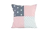 ULLENBOOM ® Kissenbezug 40x40 Kinder Rosa Grau (Made in EU) - Kopfkissenbezug aus Baumwolle mit Hotelverschluss, Bezug auch für Dekokissen geeignet, Motiv: Sterne, Patchwork Desig