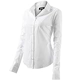 FLY HAWK Bluse Hemdbluse Damen Hemd Basic Kent-Kragen Elegant OL Work Slim Fit Langarm Stretch Formelle Hemden,Weiß, Größe 38, Hersteller - 10