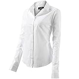 FLY HAWK Bluse Hemdbluse Damen Hemd Basic Kent-Kragen Elegant OL Work Slim Fit Langarm Stretch Formelle Hemden,Weiß, Größe 38, Hersteller - 10