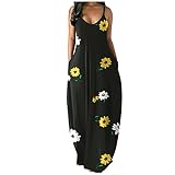 LSFYSZD Kleider für Frauen Casual Sommer Sexy Sling V-Ausschnitt Lose Plus Size Lange Maxi Kleid mit Tasche, F-schwarz, X-Larg