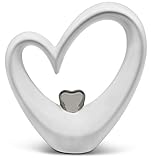 FeinKnick Stilvolles Herz zur Dekoration - modernes Dekoherz 19 cm groß in Weiß & Silber - Deko in Herzform gut als Geschenk geeignet - stilvolles Keramik-H