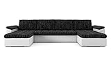 PM Ecksofa Schlaffunktion Bettfunktion Couch U-Form Polstergarnitur Wohnlandschaft Polstersofa mit Ottomane Couchgranitur - NICO-U (Dunkelgrau + weißes Kunstleder,) (Silber + weißes Öko-Leder)