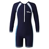 Alvivi Jungen Kurzarm Badeanzug Einteiler UV-Schutz Schwimmanzug Kinder Wettkampf Badebekleidung Sonnenschutz Sonnenanzug B Marine Blau 98-104