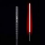 KPTKP Light Saber, 9W LED Cosplay Wiederaufladbarer Lichtschwert, Metallgriff Lichtschwert, Monochrome Lichtscheine mit 6 leichten Effekten und 3 Sounds- Black Handle + Red Lig