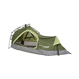 Lumaland Where Tomorrow Solo-Zelt Pop Up Wurfzelt 1-Personen-Zelt - Dreieck - 225x100x57 cm - Camping Festival - Ultraleicht, kleines Packmaß, wasserdicht, robust - Grü