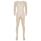 TiaoBug Herren Bodysuit Ganzkörperanzug Body transparent Overall Jumpsuit zweite Haut Unterwäsche Stretch Strumpfhose Stocking Penishülle Dessous Hautfarbe B Einheitsgröß