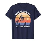 Life Is Better At The Beach Retro Island Palme Surfbrett T-S