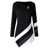 NIUYAN Damen Tunika Langarm Rundhals Lange Bluse Top Casual Übergröße Unregelmäßige Mode Lose Leinen Langarmshirt Vintage Fest Hemd Tops T-Shirt Freizeit Oberteile Tees Blusentops Patchwork-Ob