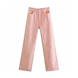 CDDKJDS Frau High Street Vintage Massive Rosa Grate Gerade Lose Hohe Taille Jeans Jeans Für Frauen (Color : Pink, Size : 38)