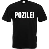 Shirt-Panda Unisex T-Shirt - Pozilei - Karneval Fun Polizei Spaß Shirt Brustdruck Schwarz (Druck Weiß) L