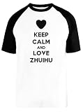 Keep Calm and Love Zhuihu Weißes Baseball T-Shirt Kurze Ärmel Unisex Größe L White Baseball Tee Size L