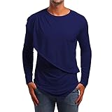 Langarm Herren Casual Fashion Slim Einfarbig Herren Rundhals T-Shirt Frühling Und Herbst Elastisch Atmungsaktiv Bequem Unregelmäßiger Saum Herren Sw