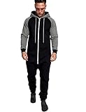 COOFANDY Herren Overall Männer jumpsuit Einteiler Schlafanzug Schwarz/Grau XXL