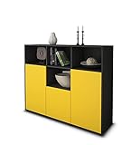 Stil.Zeit Highboard Kommode Mia - Korpus Anthrazit matt - Front Farb-Design Sonnengelb (136x108x35cm) - Push-to-Open Technik & hochwertigen Leichtlaufschienen - Made in Germany