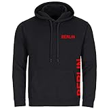 VIMAVERTRIEB® Kapuzen Sweatshirt Berlin - Brust & Seite - Druck:rot - Shirt Hoodie Fußball Fanartikel Fanshop - Größe:2XL schw