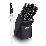 Messerblock mit Messerset 8-teilig Küchenmesser Set mit Messerhalter, 7 Scharfe Messer, Holz-Block lackiert, Ergonomischer Holzg