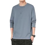Baumwoll-T-Shirt für Damen, einfarbig, langärmlig, Frühlings-Top, grau/blau, XXXXL