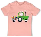 Ostergeschenke Ostern Baby Kleidung - Traktor Hase Ostereier - 12/18 Monate - Babyrosa - Osterhase - BZ02 - Baby Shirt für Mädchen und Jung