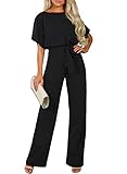 BLENCOT Damen Langarm O-Ausschnitt Elegant Lang Jumpsuit Overall Hosenanzug Playsuit Romper 1-Schwarz L