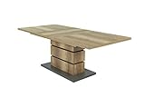 byLIVING Bea 160 AZ Säulentisch mit robuster und pflegeleichter Melamin Oberfläche in Artisan Eiche, abgesetzt mit anthrazit, Synchronauszug, Holzwerkstoff, braun, 215 x 90, H 75