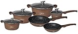 cofi1453® 10-Teilig Kochgeschirr-Set Topf Induktion Alu Guss Pfanne Topfset Kochtopfset Marmor B