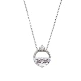 AMIKATO Charm Halskette Geburtstag Weihnachten Geschenke 925 Silber Diamant Runde Anhänger Kreuzkette for Freunde Hochzeitstag (Color : White Gold)
