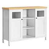 VASAGLE Sideboard, Küchenschrank mit Türen, Beistellschrank, Glasfenster, 100 x 30 x 76,5 cm, Schrank, für Wohnzimmer, Esszimmer, Küche, Flur, Büro, weiß-eichenfarben LSC104W01