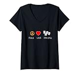 Damen Peace Love Mahjong Mah Jongg Geschenk T-Shirt mit V