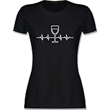 Symbol und Zeichen Outfit - Herzschlag Wein - L - Schwarz - Herzschlag Wein t-Shirt - L191 - Tailliertes Tshirt für Damen und Frauen T-S